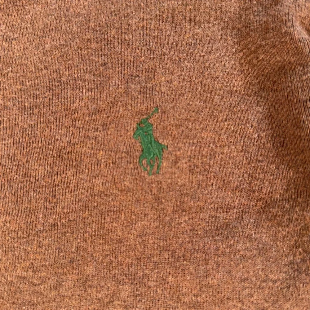 Polo Ralph Lauren Mens Medium Brown Pima Cotton V-Neck Sweater Green Pony Logo